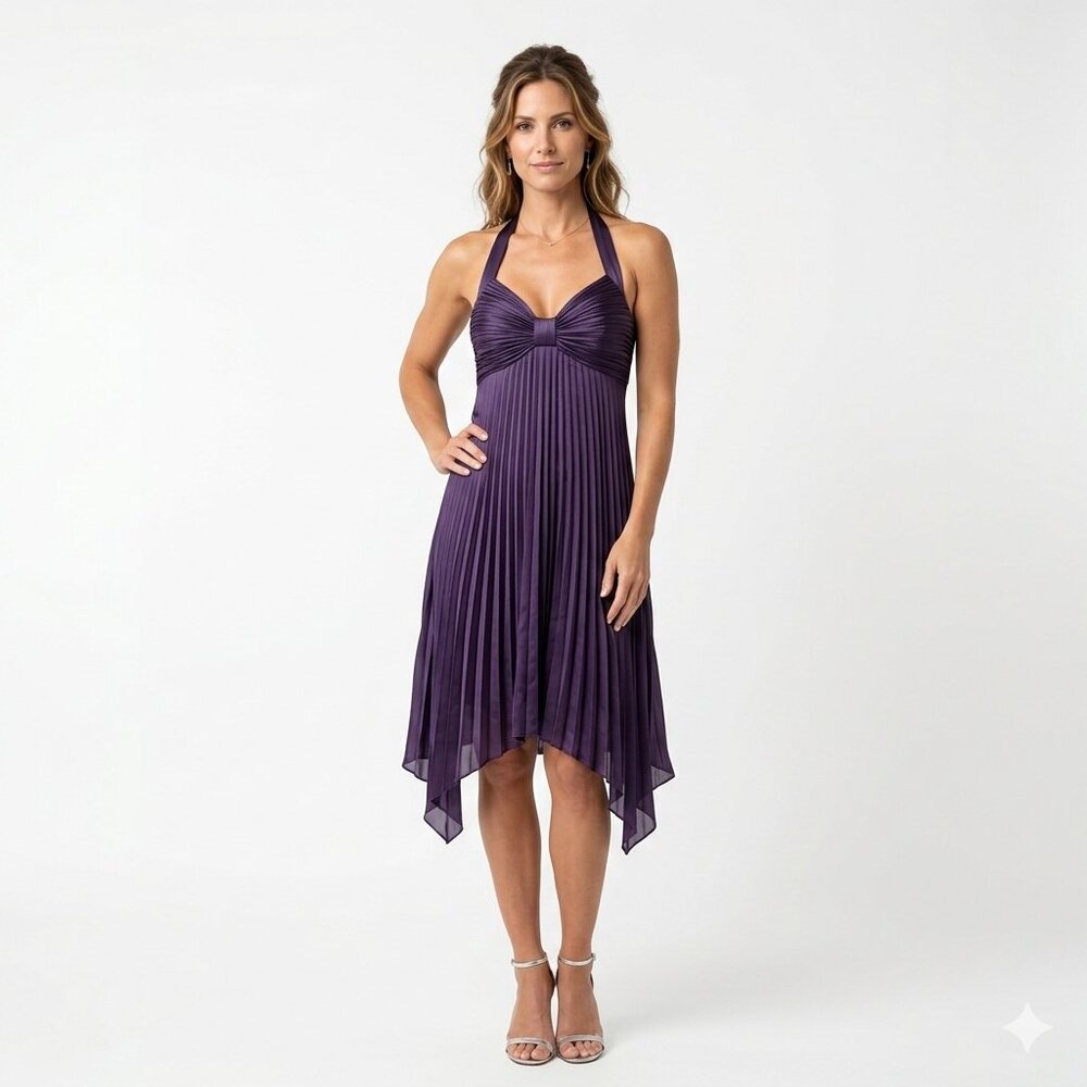 *Purple Pleated Halter Dress Handkerchief Hem Y2K Fairycore Small